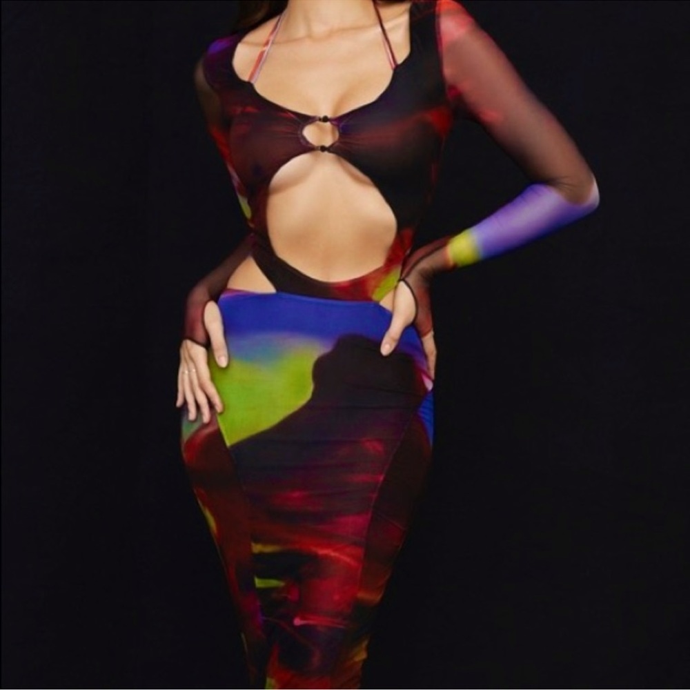 House of cb marina midi mesh body con dress